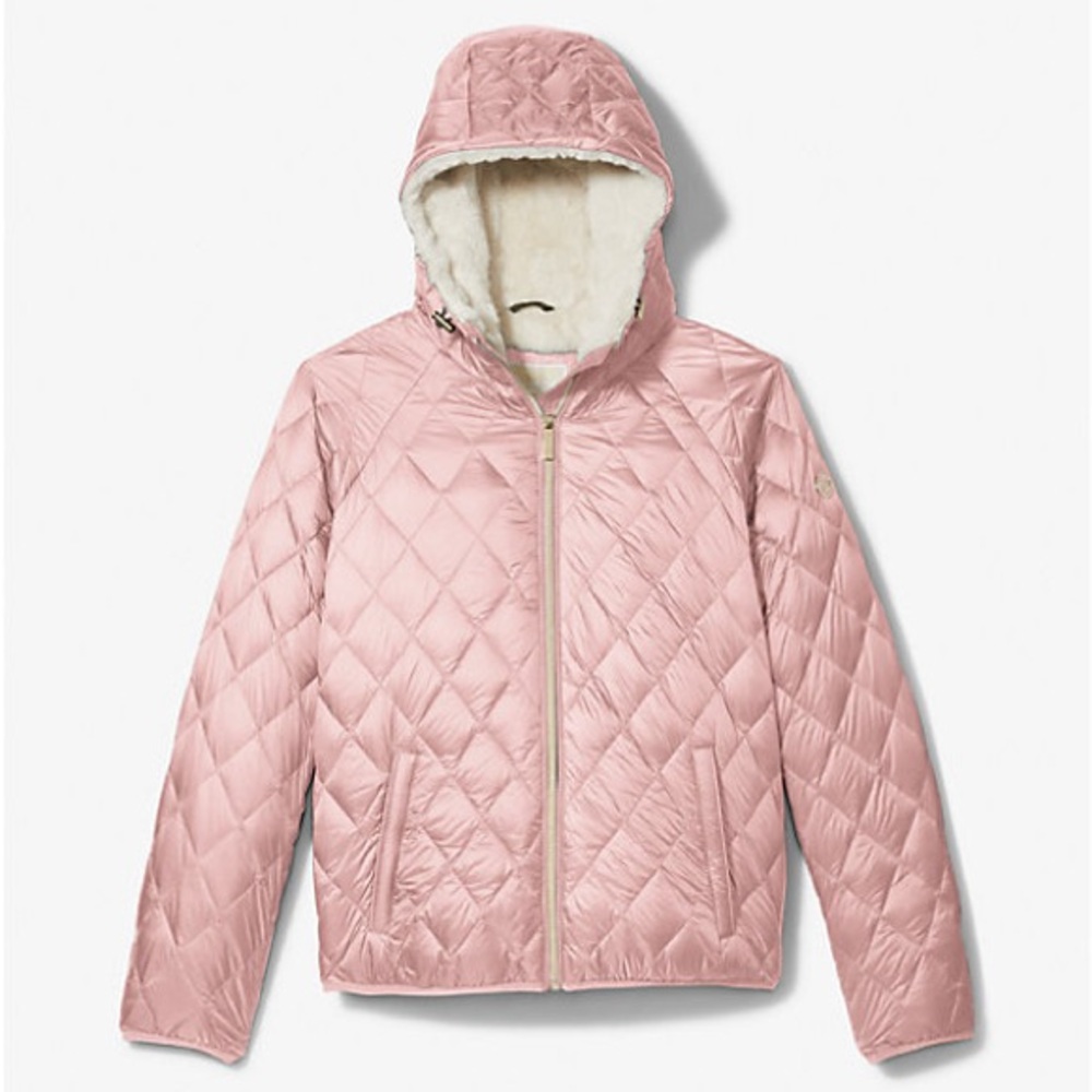 MICHAEL KORS Faux Shearling Lined Quilted Nylon Puffer Jacket